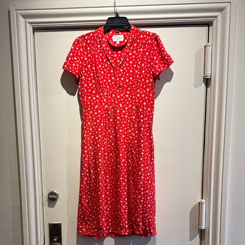 HVN Red Star Pattern Midi Dress - Picture 2 of 5
